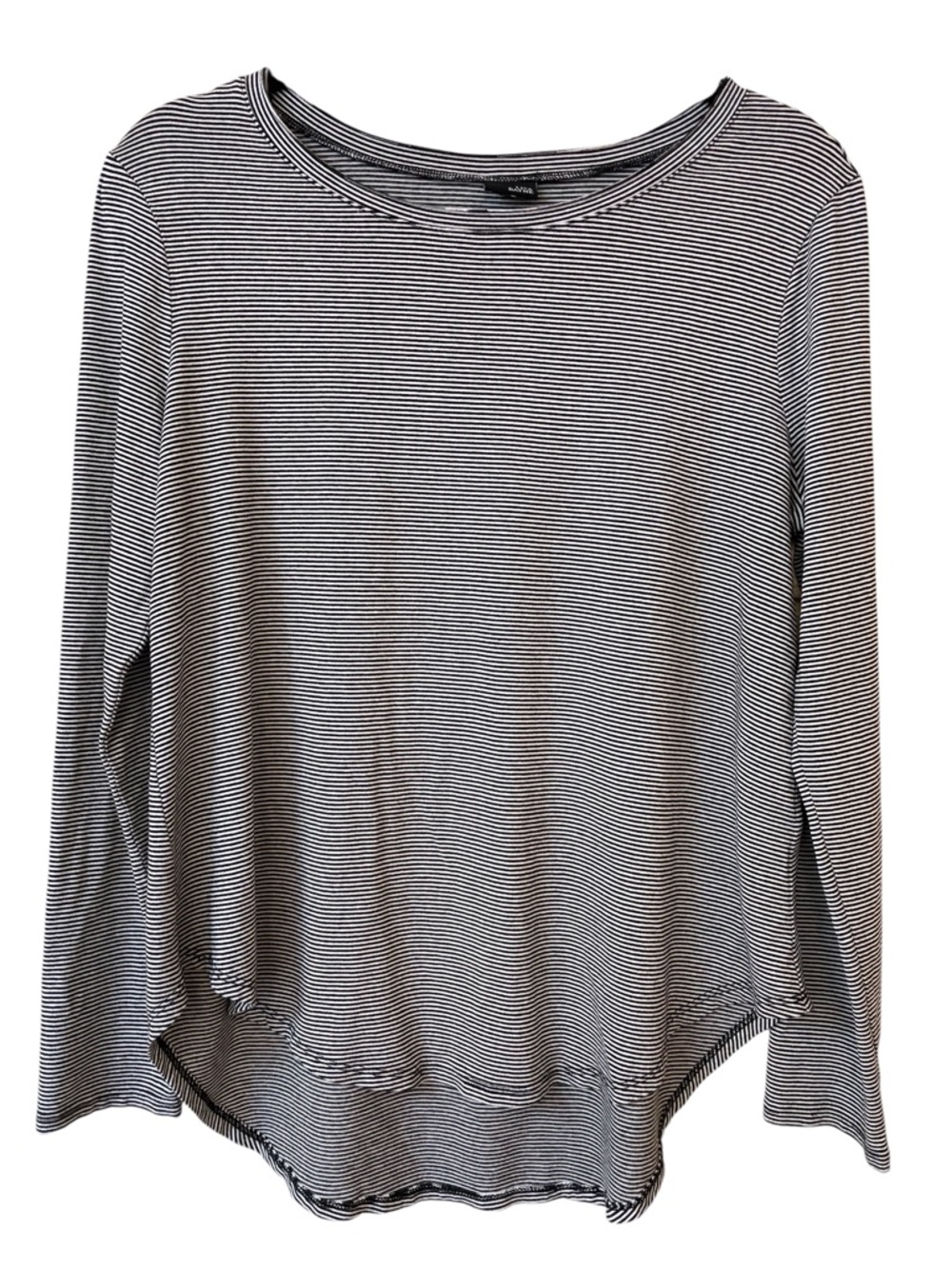 Lisa Bayne Black White Striped Long-Sleeve Shirt Lagenlook Stretchy Top Womens S